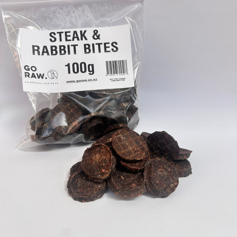 Steak & Rabbit Bites 100g in packet - Go Raw Pet Food NZ