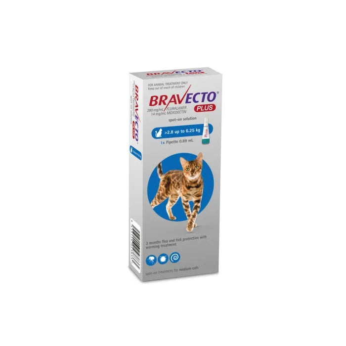 Bravecto PLUS Med Cat 2.8 6.25kg Go Raw Pet Products