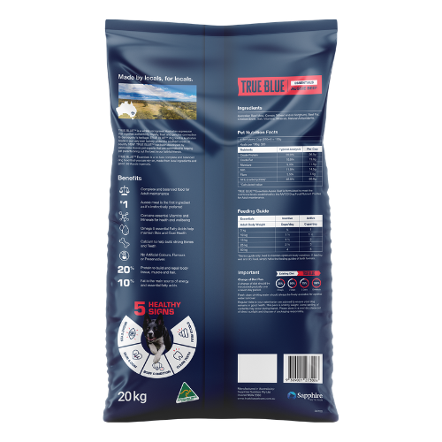True Blue Essentials Beef 20kg Details - Go Raw Pet Food NZ