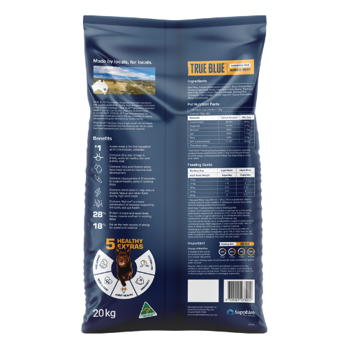True Blue Working Dog Beef 20kg Details - Go Raw Pet Food NZ